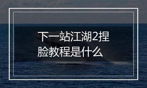 下一站江湖2捏脸教程是什么