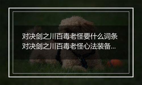 对决剑之川百毒老怪要什么词条 对决剑之川百毒老怪心法装备搭配
