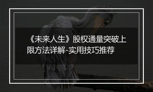 《未来人生》股权通量突破上限方法详解-实用技巧推荐