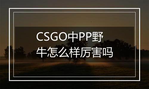 CSGO中PP野牛怎么样厉害吗