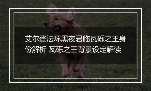 艾尔登法环黑夜君临瓦砾之王身份解析 瓦砾之王背景设定解读