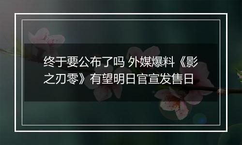 终于要公布了吗 外媒爆料《影之刃零》有望明日官宣发售日