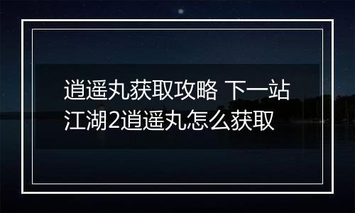 逍遥丸获取攻略 下一站江湖2逍遥丸怎么获取