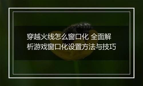 穿越火线怎么窗口化 全面解析游戏窗口化设置方法与技巧
