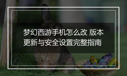 梦幻西游手机怎么改 版本更新与安全设置完整指南